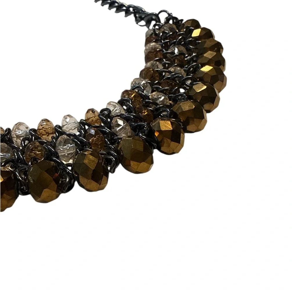 Brown & Smoke Crystal Statement Necklace | Black Chain Bib - Picture 3 of 5